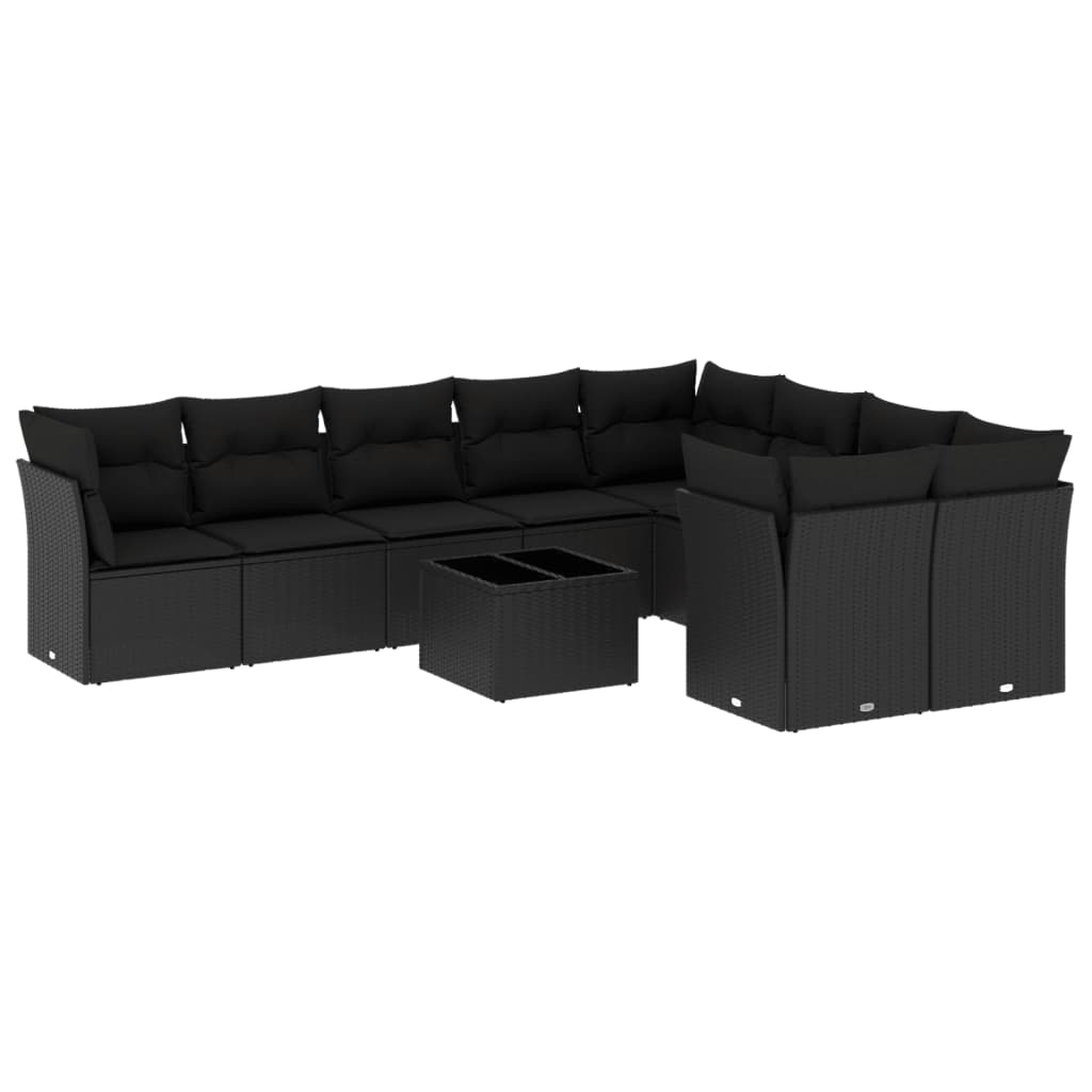 10 részes fekete polyrattan kerti ülőgarnitúra párnákkal (3250014)