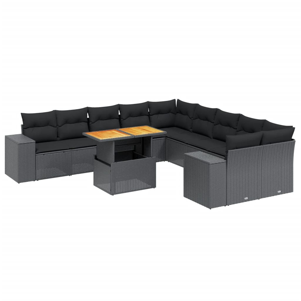 11 részes fekete polyrattan kerti ülőgarnitúra párnákkal (3272826)