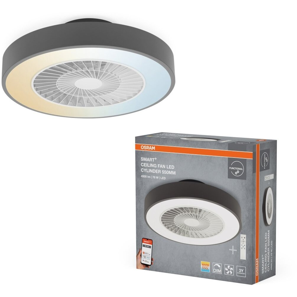 OSRAM Stropný ventilátor WiFi s LED lampou, farba svetla od teplej bielej