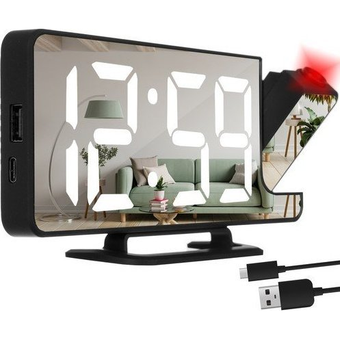 4v1 projekcijska budilka z LCD zaslonom in ogledalom črna