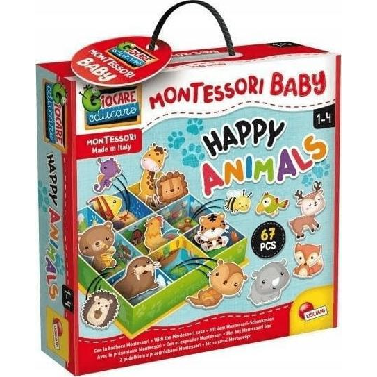 Liscinai - Juego Montessori Happy Animals Con Caja 3d Y 67 Piezas Para Aprender Animales, Para Niños +1 Año