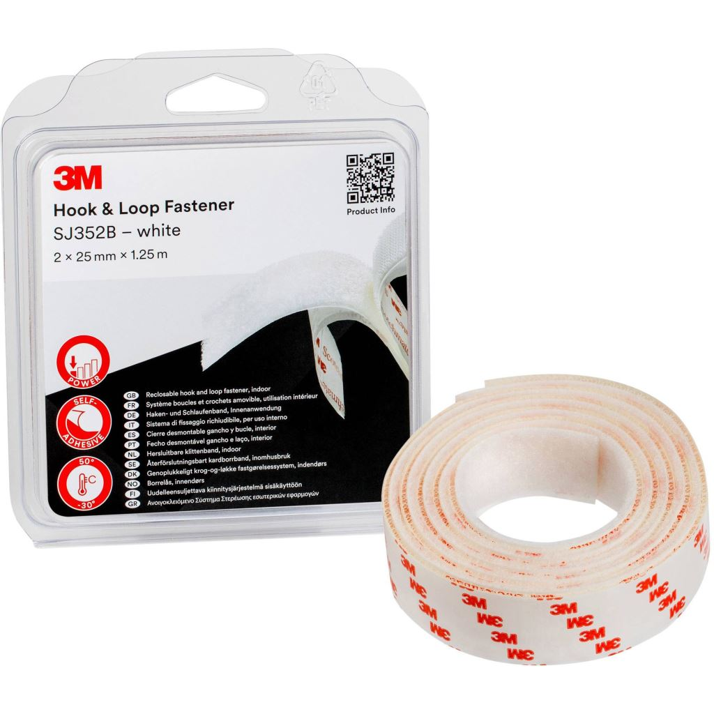 3M SJ352W öntapadós tépőzár, fehér, 1.25 m x 25 mm (SJ352W)