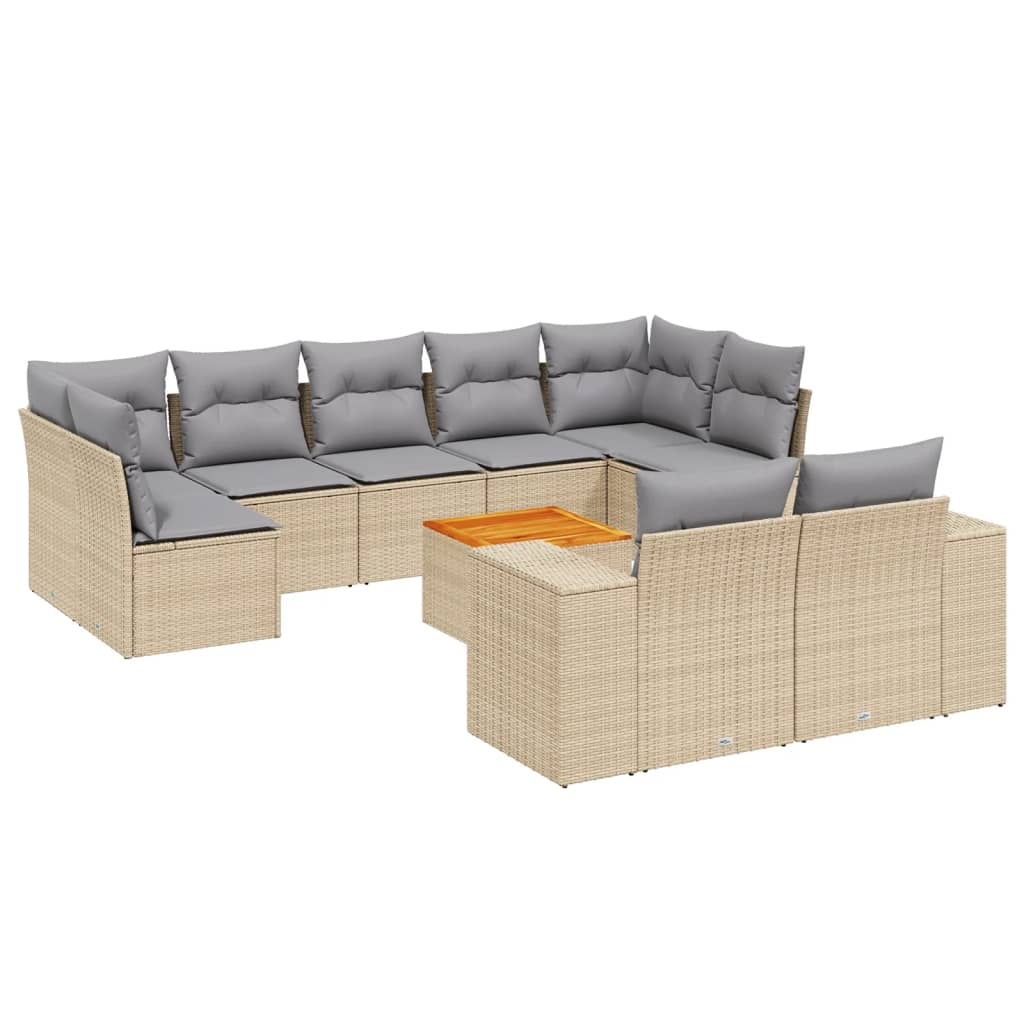 10 részes bézs polyrattan kerti ülőgarnitúra párnával (3225597)