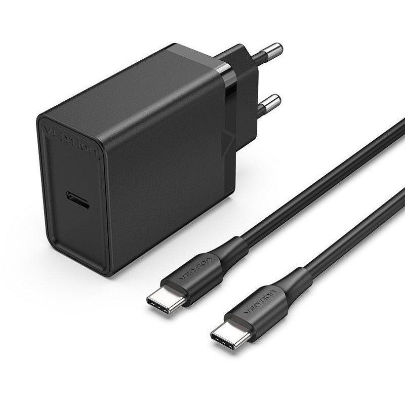 Vention 1-port 25 W USB-C Wall Charger with USB-C Cable EU-Plug fekete (FAHBF-EU)
