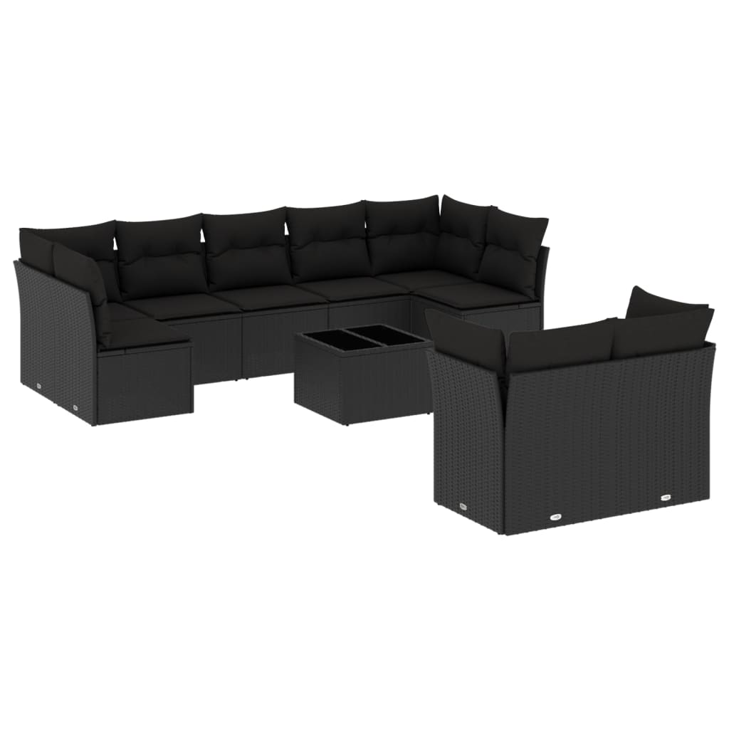 10 részes fekete polyrattan kerti ülőgarnitúra párnákkal (3218155)