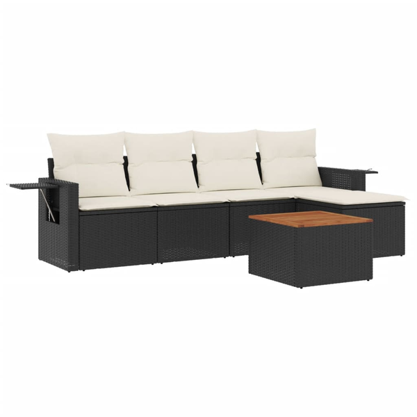 Set mobilier de grădină cu perne, 6 piese, negru, poliratan