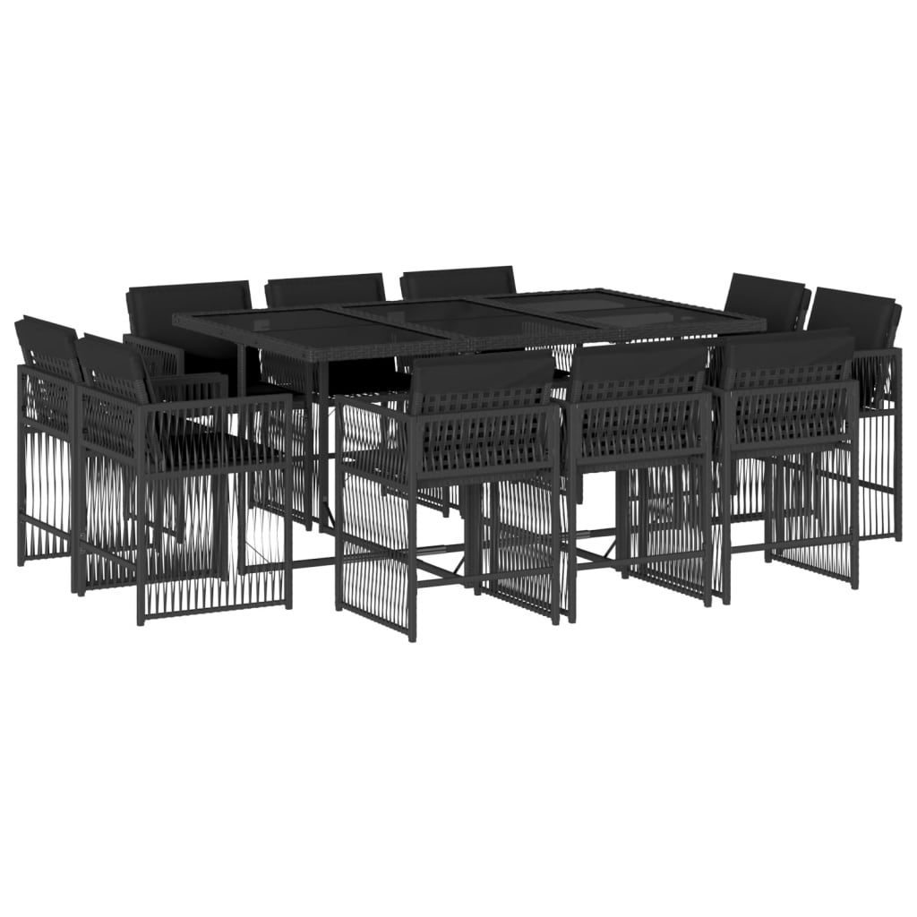 11 részes fekete polyrattan kerti étkezőgarnitúra párnákkal (3211747)