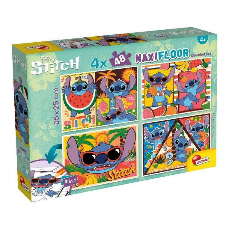 Disney Stitch 2 az 1-ben maxi 4x48db-os puzzle és színező 35x25cm - Lisciani (304-109746)