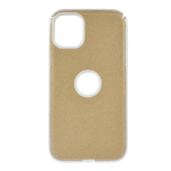 Szilikon telefonvédő (műanyag belső, csillogó hátlap, logo kivágás) ARANY [Apple iPhone 11 Pro Max] (5996457911004)