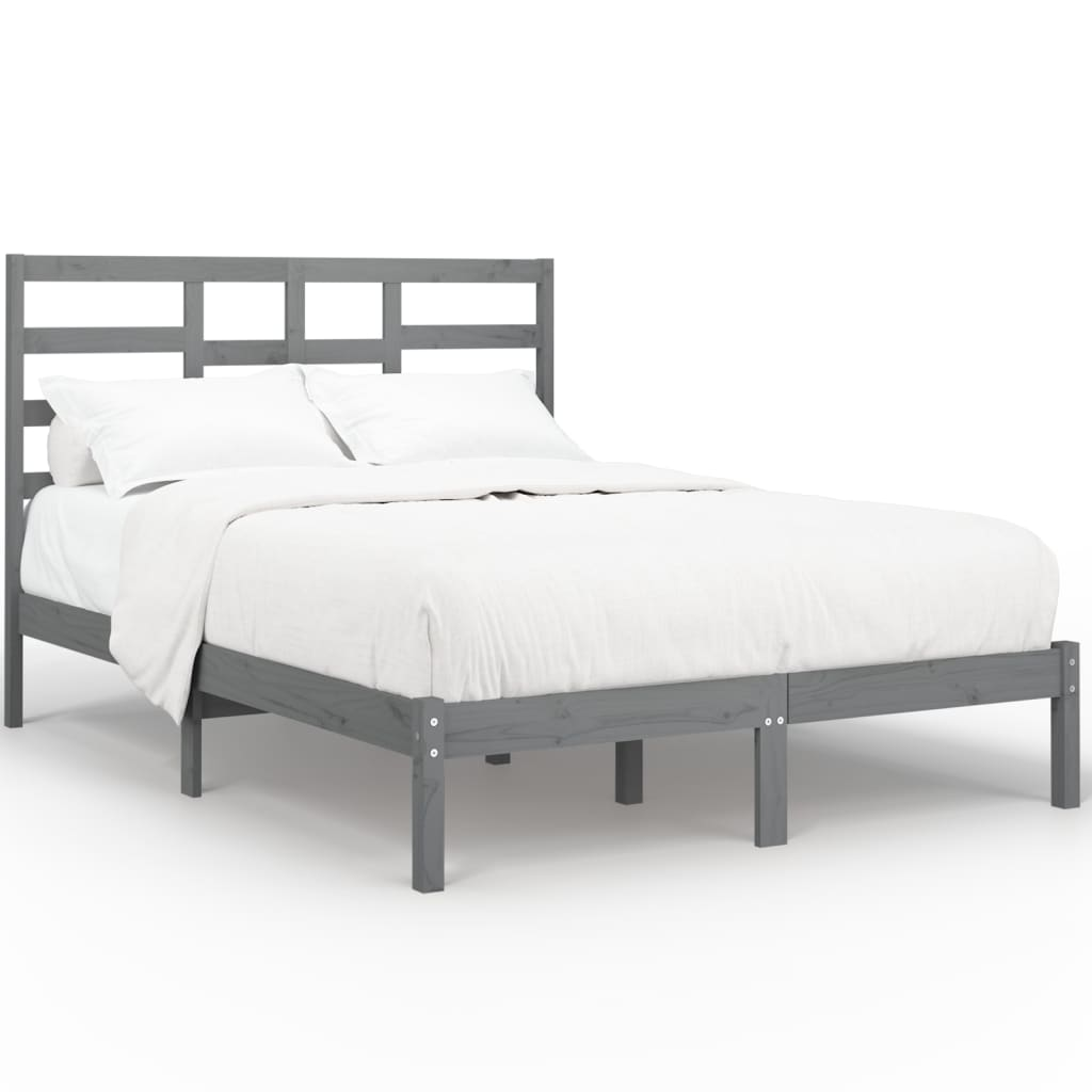szürke tömör fa ágykeret 135 x 190 cm (4FT6 Double) (3105772)