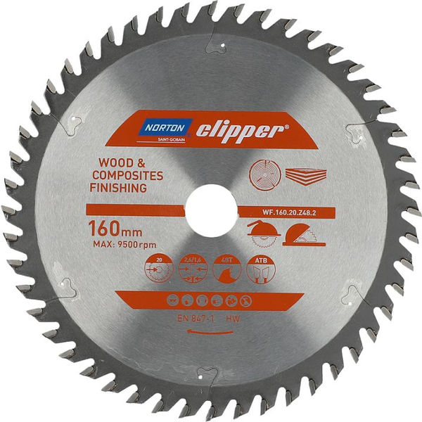 NORTON CIRCULAR SAW 160mm x 20mm x 48z WOOD AND COMPOSITES ATB (2.6 / 1.6)