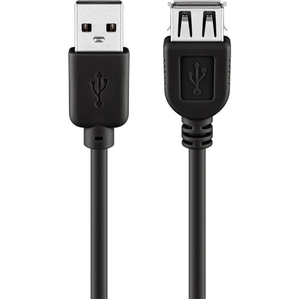 USB 2.0 Verlängerungskabel, USB-A Stecker > USB-A Buchse (schwarz, 1,8 Meter, doppelt geschirmt)