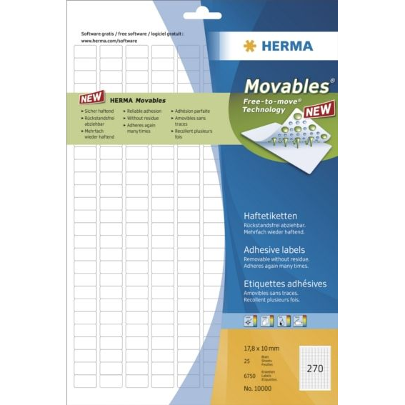 HERMA Etiketten A4 weiß 17,8x10  mm ablösbar Papier 6750 St.