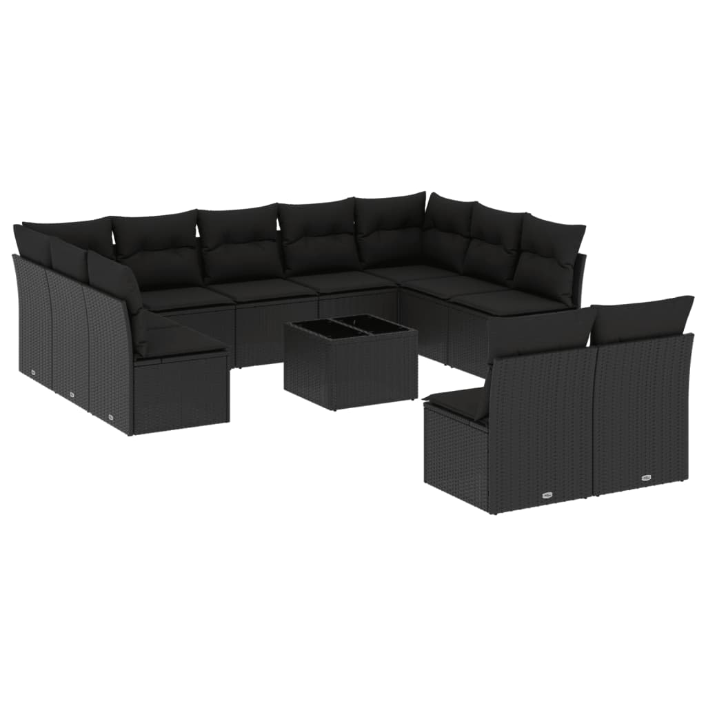 12 részes fekete polyrattan kerti ülőgarnitúra párnákkal (3250194)