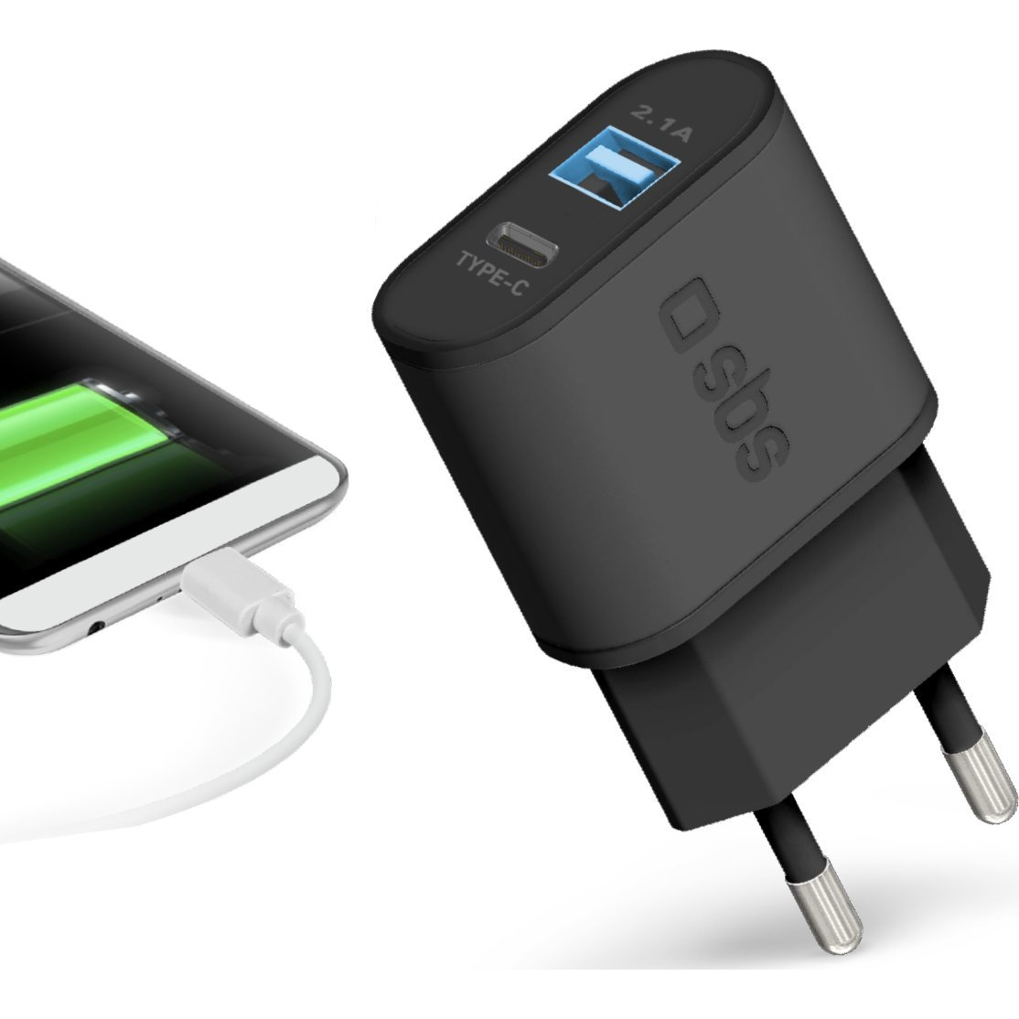 SBS Reiselader USB / USB-C Hálózati Töltő Adapter 15W - Fekete (TETRUSBTC3AUL)