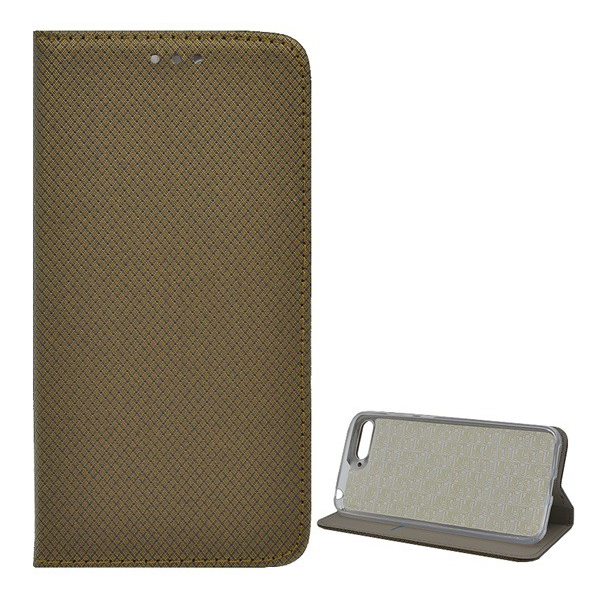 Tok álló, bőr hatású (FLIP, oldalra nyíló, asztali tartó funkció, rombusz minta) ARANYBARNA [Huawei Y6 (2018)] (5996457798544)