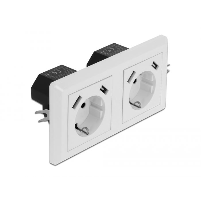 Delock 2-irányú fali csatlakozó 4 db, 2 x 2,8 A-es, A típusú USB töltő porttal (11475) (delock11475)