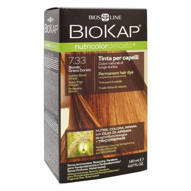 BIOKAP Nutricolor Delicato Golden Blond Wheat Gentle Dye, 7.33, 140 ml (8030243011244)