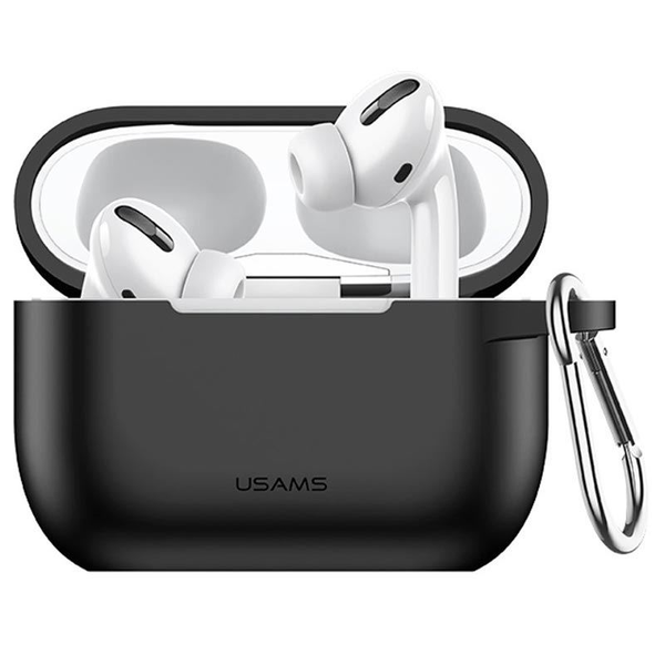 USAMS Airpods Pro Silicone Case - силиконов калъф с карабинер за Apple Airpods Pro (черен)