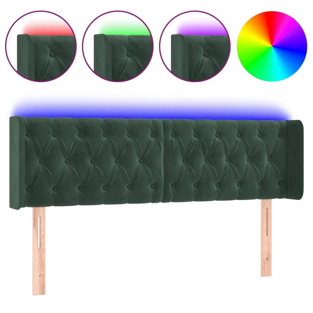 sötétzöld bársony LED-es fejtámla 147 x 16 x 78/88 cm (3123623)