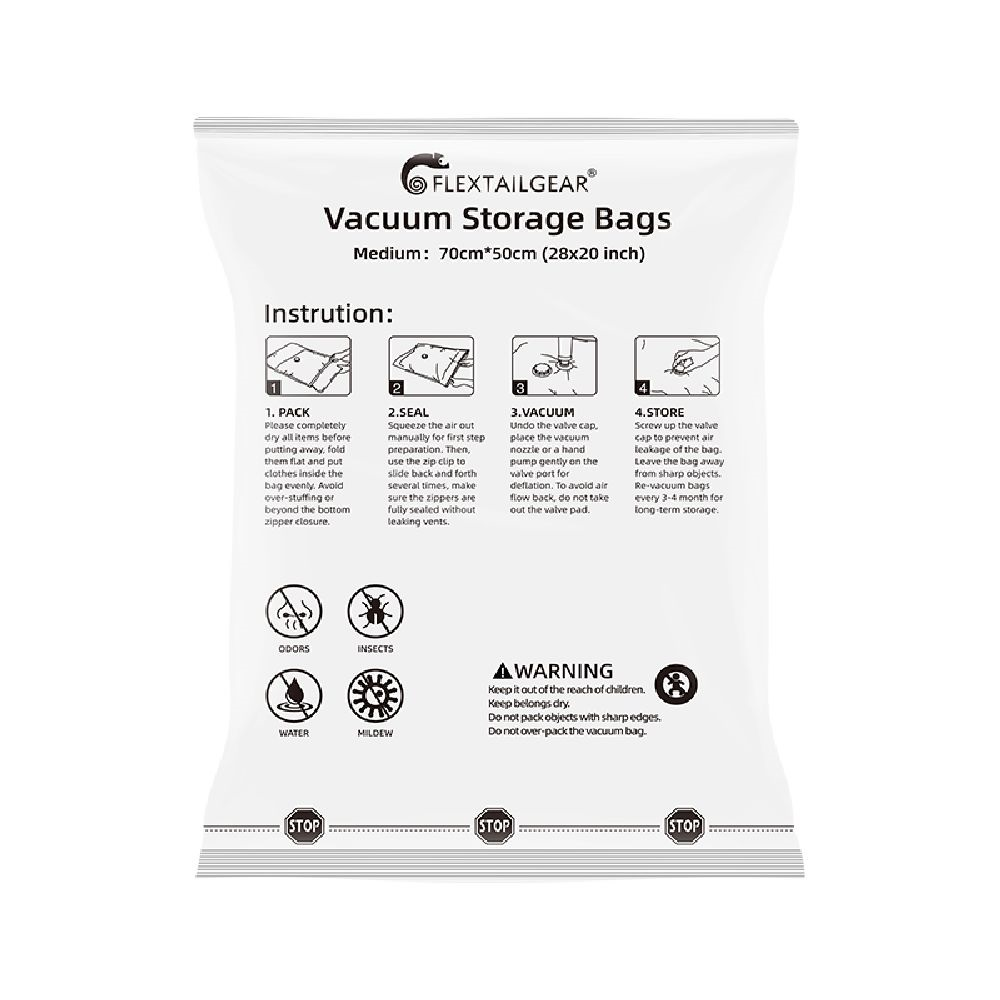 Flextail vákuumzsák szett 4 db 50 × 70 cm-es újrahasználható tárolózsák M méret (VBAGM-WT-I) (VBAGM-WT-I)