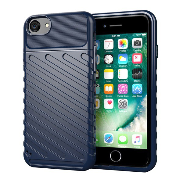 Szilikon telefonvédő (közepesen ütésálló, csíkos, dombor minta) SÖTÉTKÉK [Apple iPhone SE 3 (2022)] (5996591027838)
