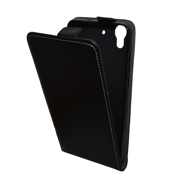 Tok álló, bőr hatású (FLIP, lefelé nyíló, szilikon tartó) FEKETE [Huawei Y6 II (Y6-2)] (5996457668670)
