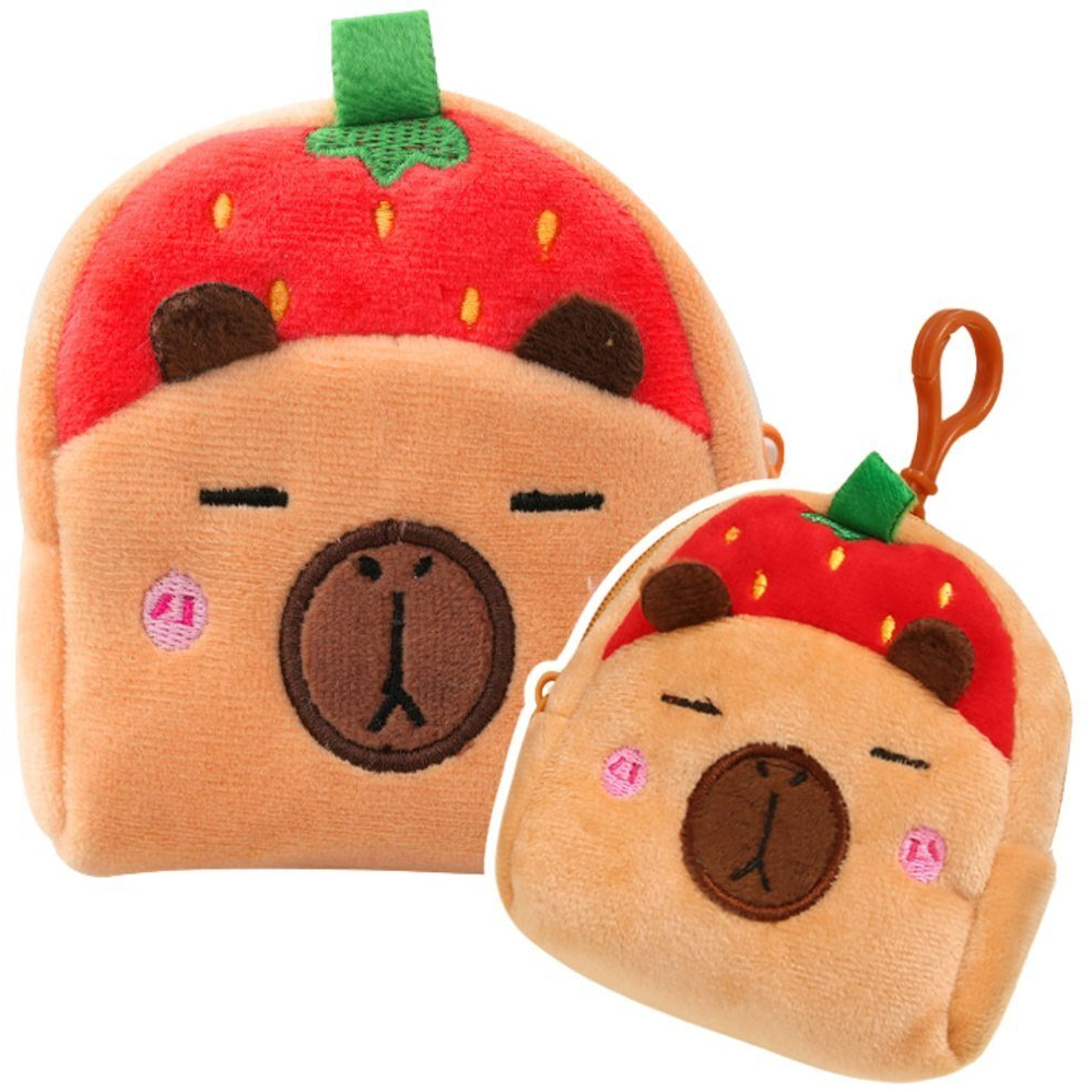 Lean Toys Plüss Pénztárca Kulcstartóval Kapibara Eperpiros 9,5x8 cm