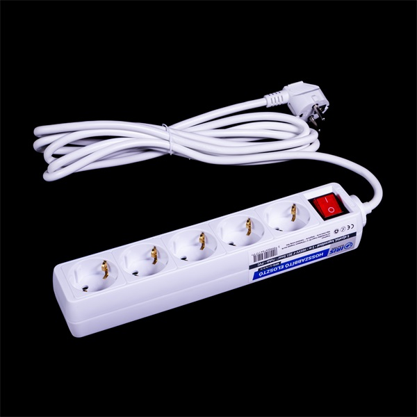 IRIS Electric IEPS-5W-1,5M-K Hosszabbító elosztó 5 aljzattal, kapcsolóval, 1,5m fehér (IEPS-5W-1,5M-K)