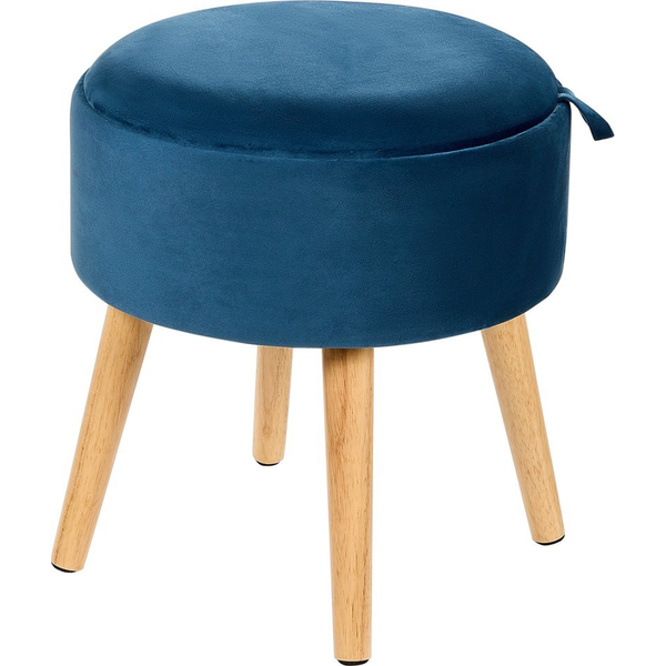 Puf Taburete Tapizado De Terciopelo Bandeja De Almacenamiento Glamour Tablero Sólido Patrón Azul Marino Neely - Azul