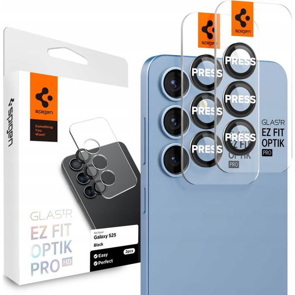 Комплект стъклени протектори за камера 2x3 Spigen Optik Pro EZ FIT HD, съвместими със Samsung Galaxy S25 Plus Black