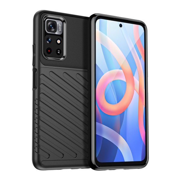 Szilikon telefonvédő (közepesen ütésálló, csíkos, dombor minta) FEKETE [Xiaomi Poco M4 Pro 5G] (5996591116648)