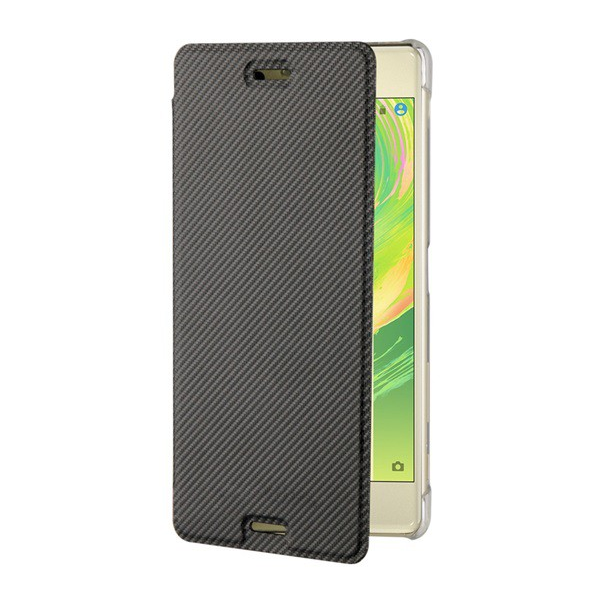 Made for XPERIA tok álló, bőr hatású (FLIP, oldalra nyíló, bankkártya tartó, karbon minta) FEKETE [Sony Xperia X (F5121)] (PRE5146B)