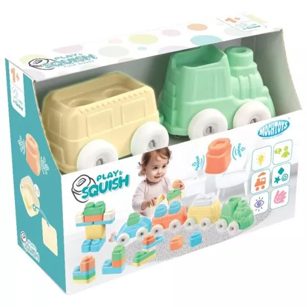 Mochtoys Play&Squish összenyomható építőjáték - 12 db-os, vonattal (12776) (m12776)