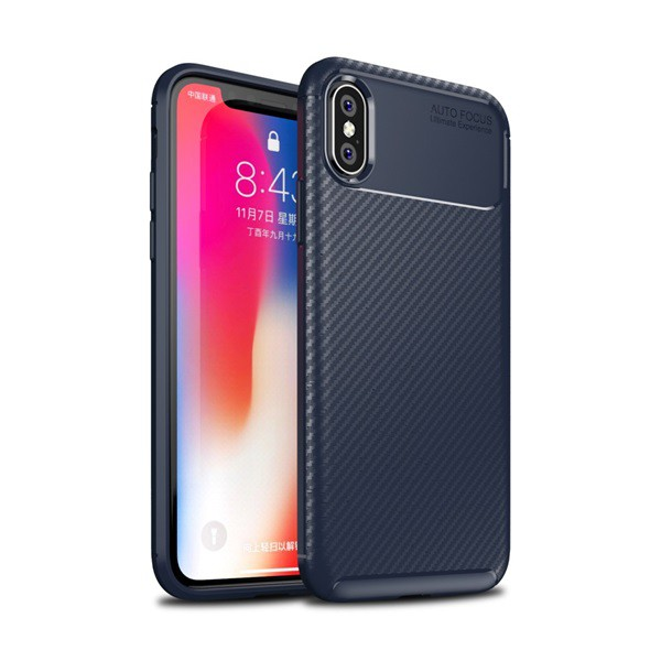 Szilikon telefonvédő (közepesen ütésálló, légpárnás sarok, karbon minta) SÖTÉTKÉK [Apple iPhone XS 5.8] (5996457818020)