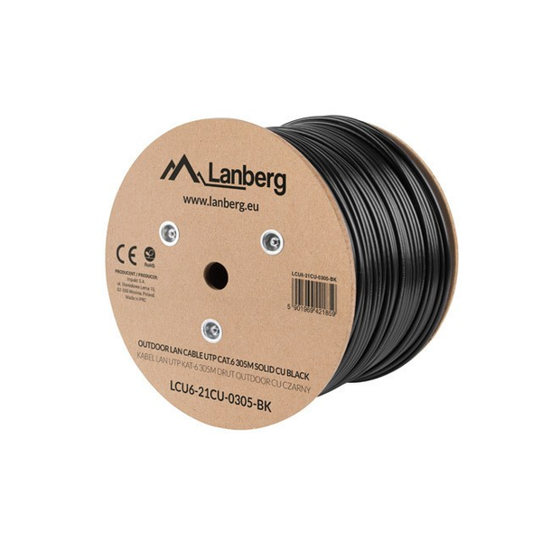 Lanberg LCU6-21CU-0305-BK 305m Cat6 U/UTP AWG23 Fca PE неекраниран черен външен кабел