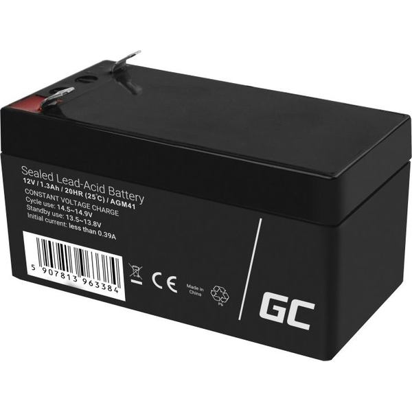 Стационарен акумулатор Green Cell AGM VRLA, Киселинна, Без поддръжка, Играчки, Алармени системи, 12V, 1.3Ah