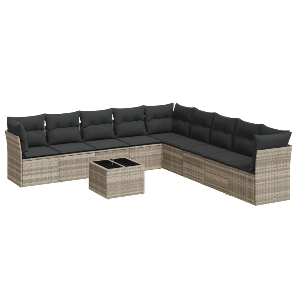 10 részes világosszürke polyrattan kerti ülőgarnitúra párnákkal (3249631)