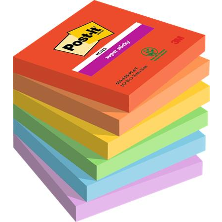 3M POST-IT Öntapadó jegyzettömb, 76x76 mm, 6x90 lap,  "Super Sticky Playful", vegyes színek (LP6546SSPLA)