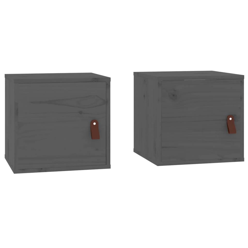2 db szürke tömör fenyőfa faliszekrény 31,5 x 30 x 30 cm (818360)