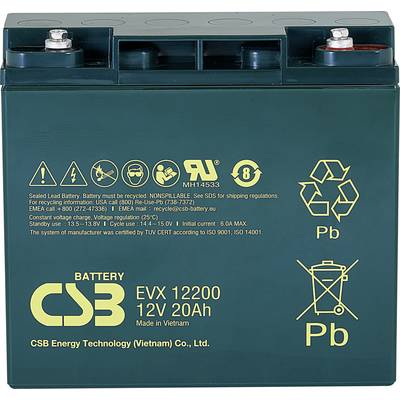 CSB Battery EVX 12200 EVX12200 Ólomakku 12 V 20 Ah Ólom-vlies (AGM) (Sz x Ma x Mé) 181 x 167 x 76 mm M5 csavaros csatlakozó Ciklusálló, Karbantartásmentes, Kis