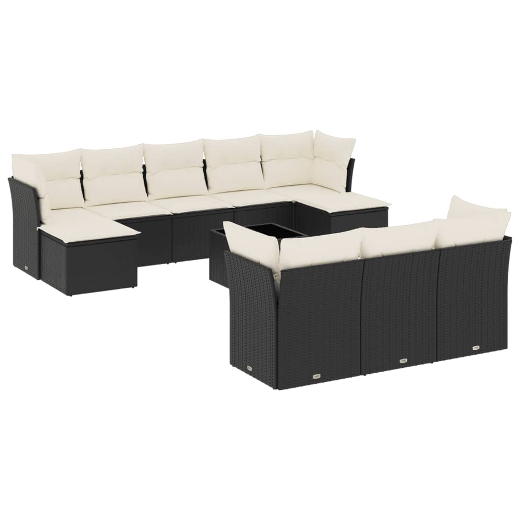 11 részes fekete polyrattan kerti ülőgarnitúra párnákkal (3218336)