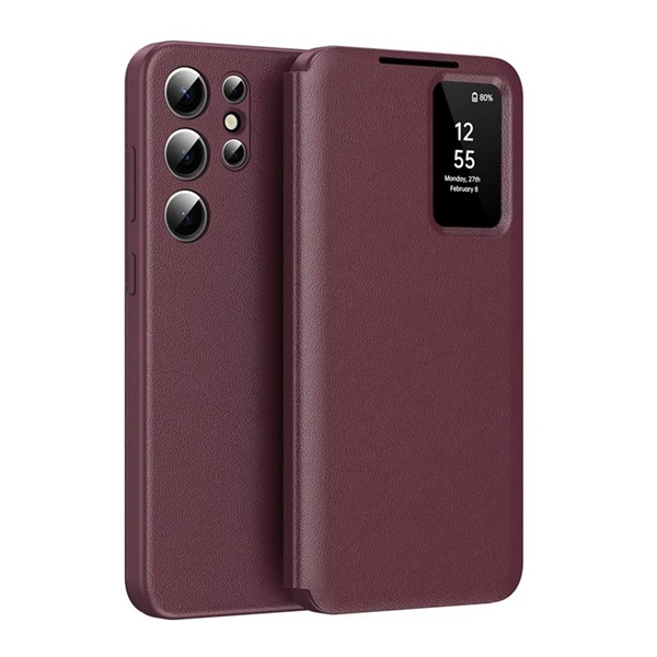 gigapack Tok álló (aktív FLIP, oldalra nyíló, Smart View Cover) BORDÓ Samsung Galaxy S25 Ultra (SM-S938) " csomagolás" (GP-166900)