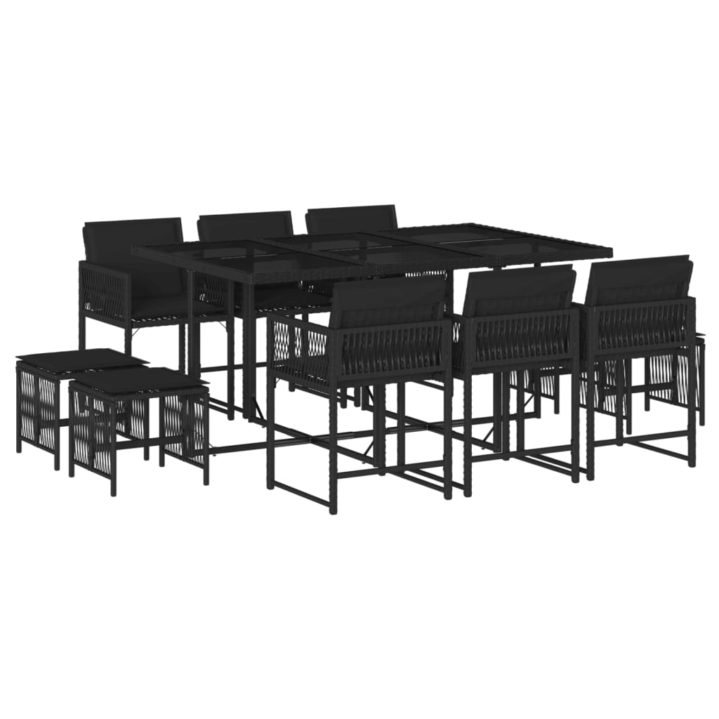 11 részes fekete polyrattan kerti étkezőgarnitúra párnákkal (3211507)