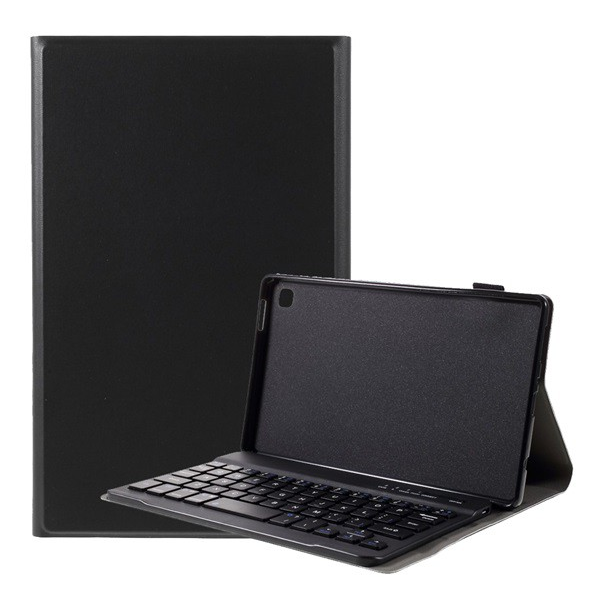 Tok álló, bőr hatású (FLIP, bluetooth billentyűzet, asztali tartó funkció, QWERTY, angol nyelvű) FEKETE [Samsung Galaxy Tab A7 Lite LTE (SM-T225)] (5996591101071)