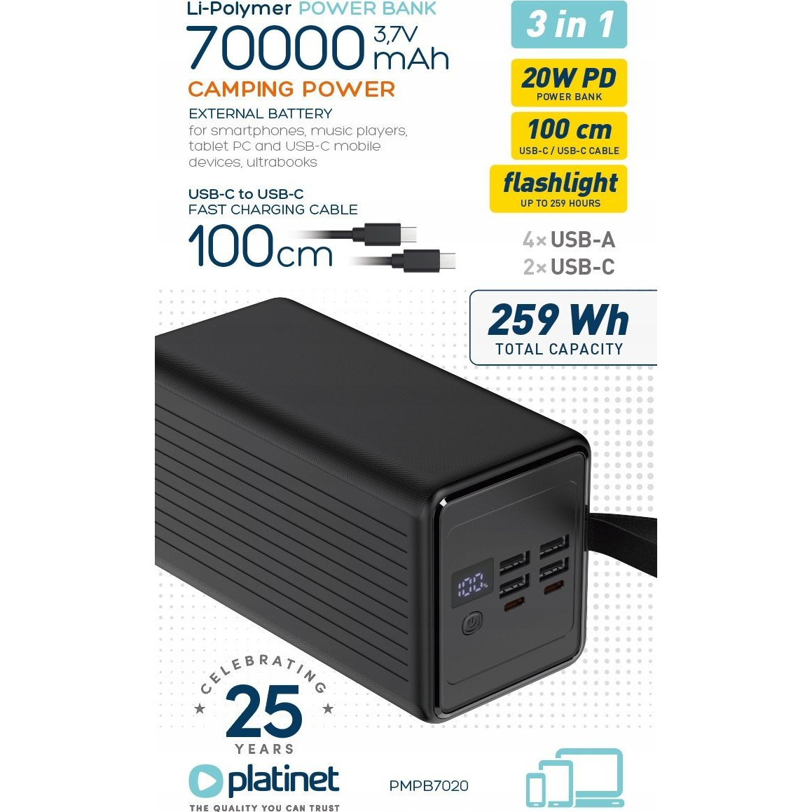 Platinet PMPB7020 70000mAh 20W PD PowerBank Black (PMPB7020)