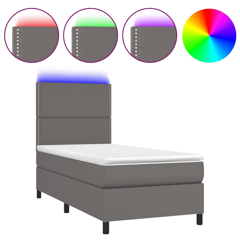 szürke műbőr rugós ágy matraccal és LED-del 100x200 cm (3135871)