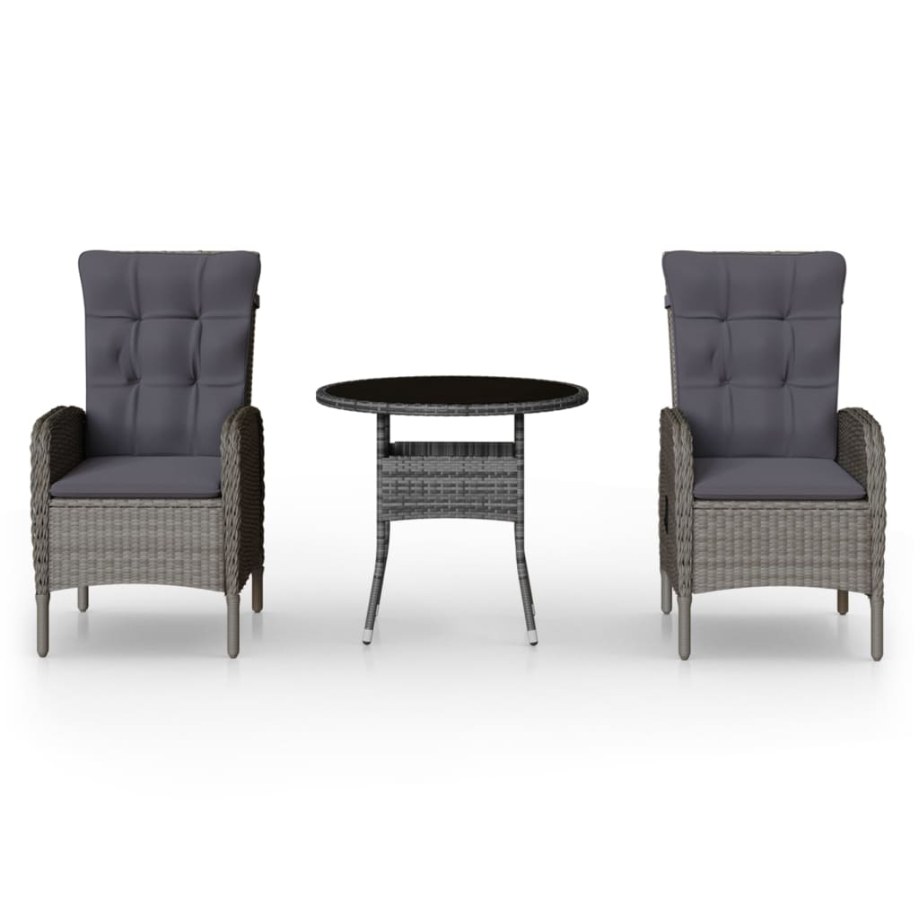 3 részes szürke polyrattan kerti bisztrószett (3058546)