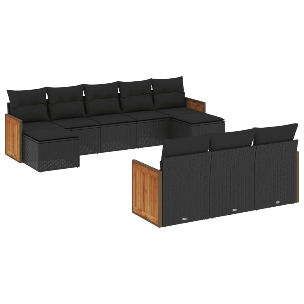 10 részes fekete polyrattan kerti ülőgarnitúra párnákkal (3228092)