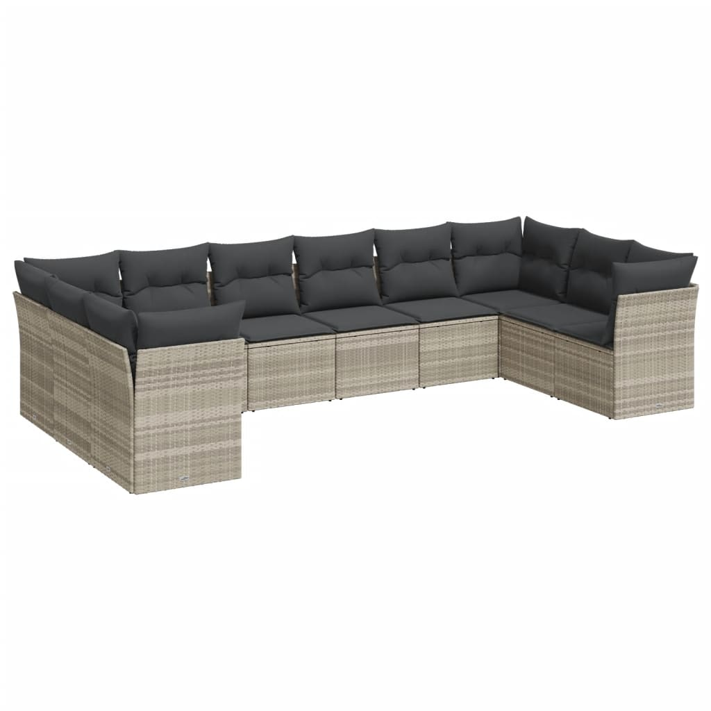 10 részes világosszürke polyrattan kerti ülőgarnitúra párnákkal (3218202)